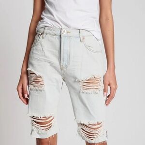 One Teaspoon Longline Trucker Denim Shorts, Size 26, NWT, White Ripped Shorts